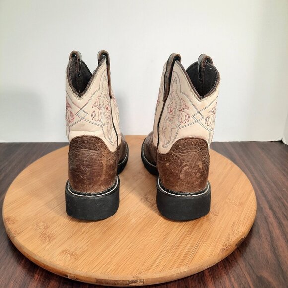 Justin Gypsy Girls Size 12 Boots Cream Brown Leather Pull On Western Cowgirl - Picture 4 of 10